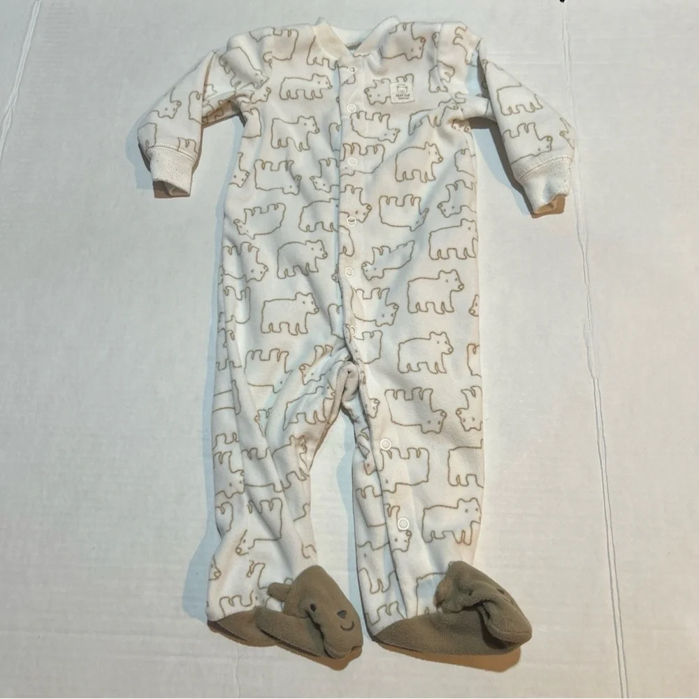 Carter's‎ Cream and Brown Bear Cub Print Footie 9 Months